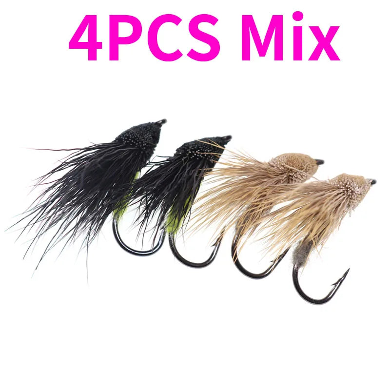 Vampfly 4PCS 10# Deer Hair Cicada Flies Floating Dry Flies Bass Trout Fly Fishing Fly lures Baits