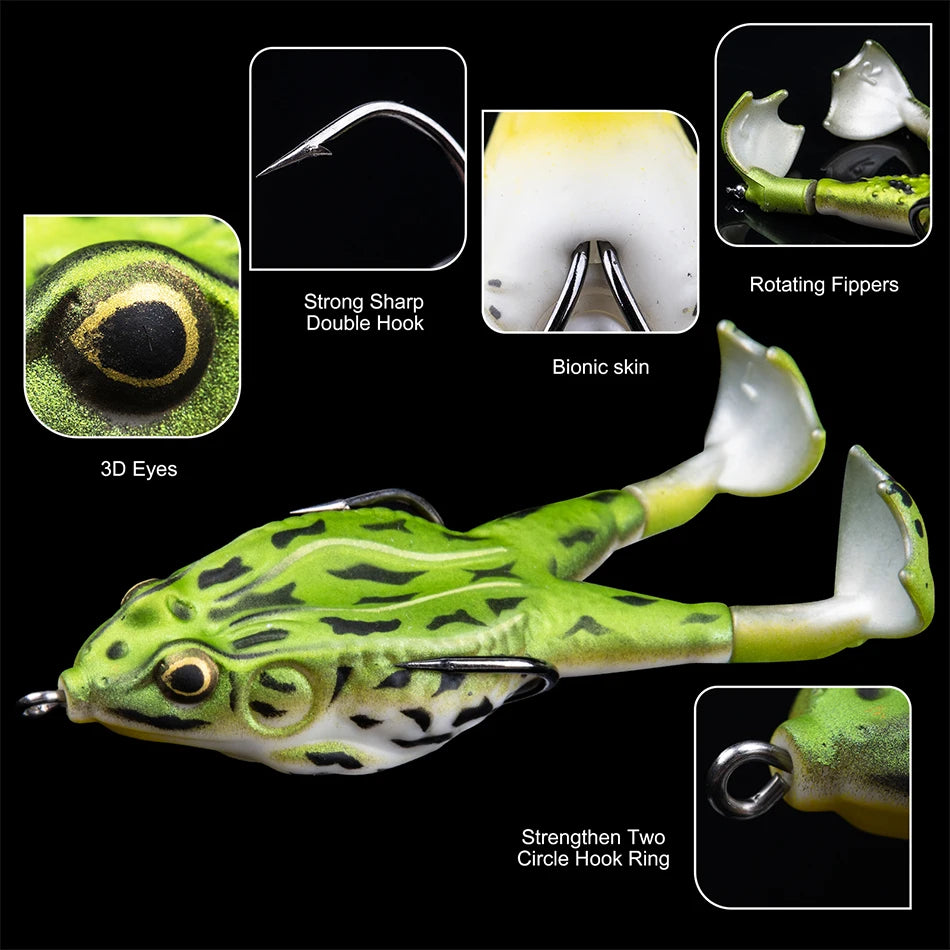 Frog Soft Bait Lure Fishing Tackle Weights 8.4-16.6g Rotating Silicone Double Hooks Bait Floating Topwater Lures Pesca Pike Fish