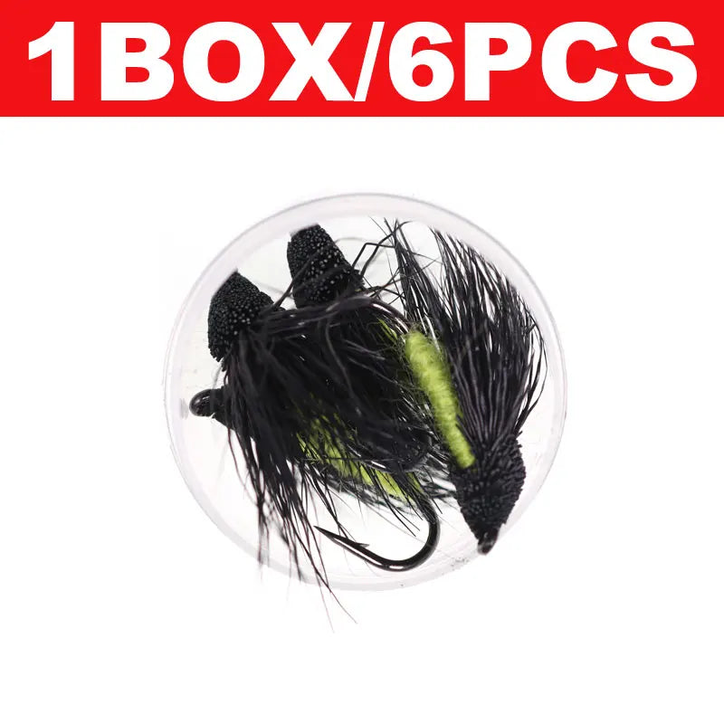 Bimoo 6PCS/Lot #10 Cicada Deer Hair Flies Floating Bass Fly Rainbow Brown Brook Trout Fly Fishing Summer Flies Big Fish Bait