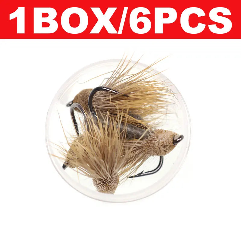 Bimoo 6PCS/Lot #10 Cicada Deer Hair Flies Floating Bass Fly Rainbow Brown Brook Trout Fly Fishing Summer Flies Big Fish Bait