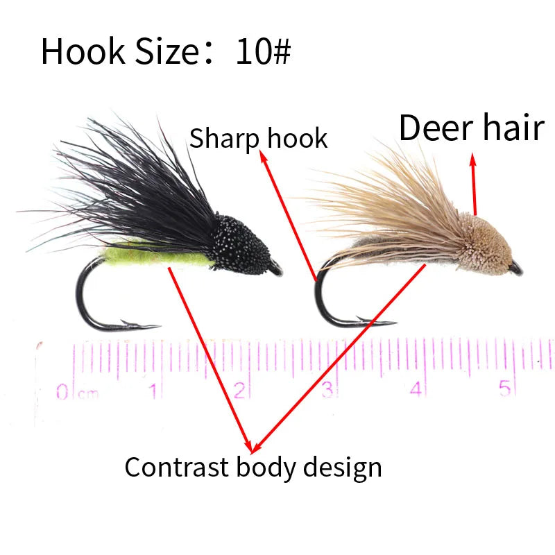 Vampfly 4PCS 10# Deer Hair Cicada Flies Floating Dry Flies Bass Trout Fly Fishing Fly lures Baits