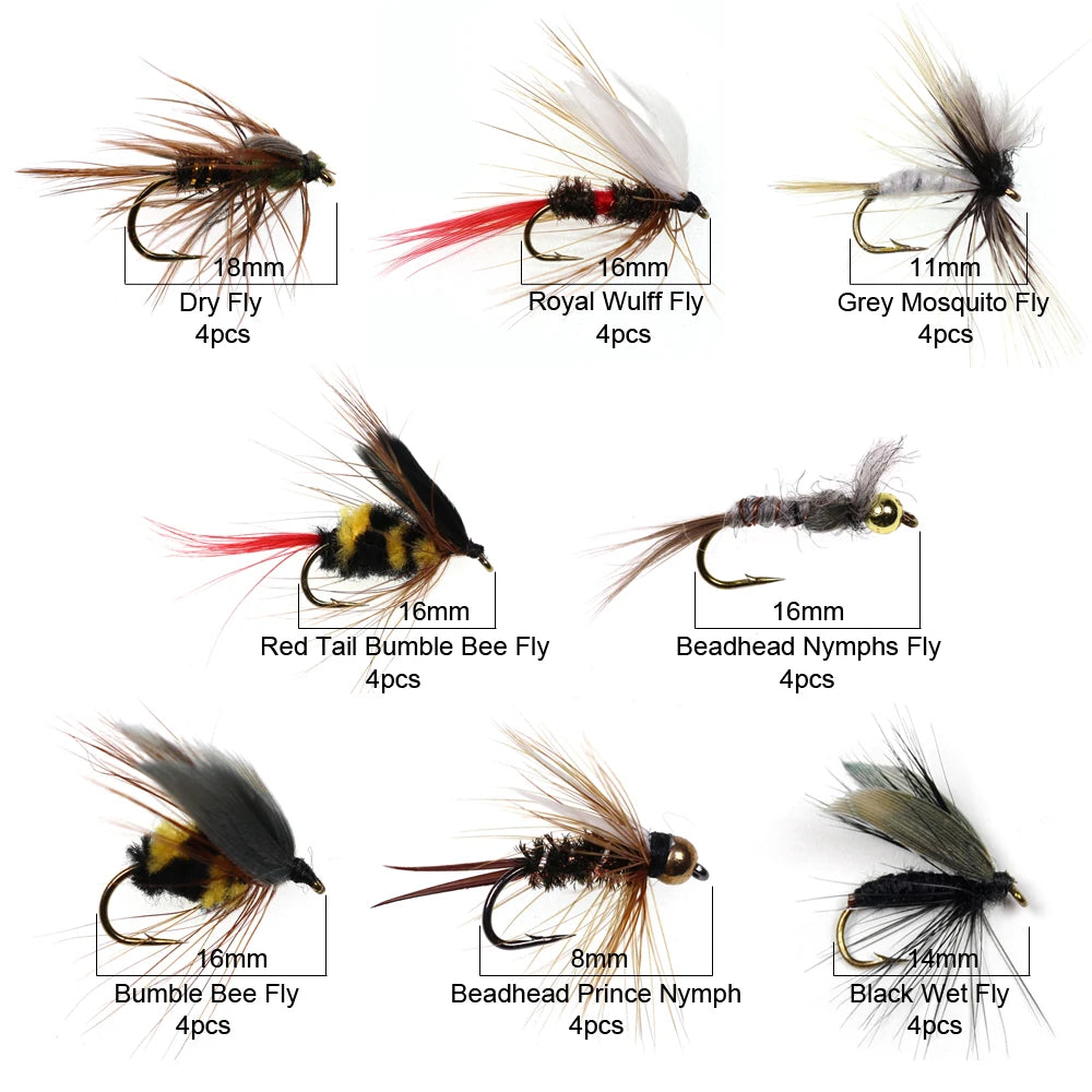 ICERIO Trout Fly Fishing Assorted Flies Kit 32pcs/box Nymph Dry Wet Flies Fishing Fly Lure Bait