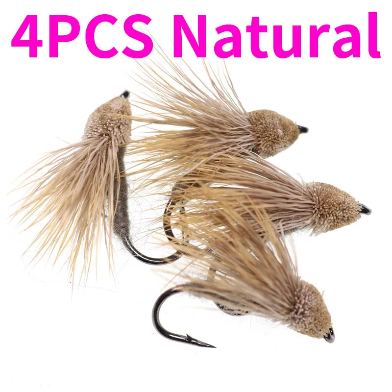 Vampfly 4PCS 10# Deer Hair Cicada Flies Floating Dry Flies Bass Trout Fly Fishing Fly lures Baits