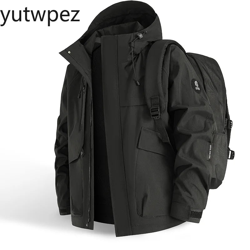 Waterproof Jacket Men Outdoor Hiking Camping Windbreaker Hooded Softshell Zip Up Coats Lightweight Unisex Spring Autumn Coats