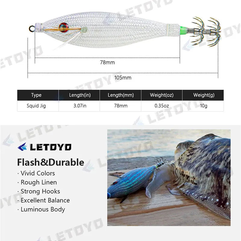Fishing Accessories 78Mm 10G Floating Squid Jig Jigging Fishing Lure Artificial Plastic Squid Hook for Sea Boat Fishing Tools