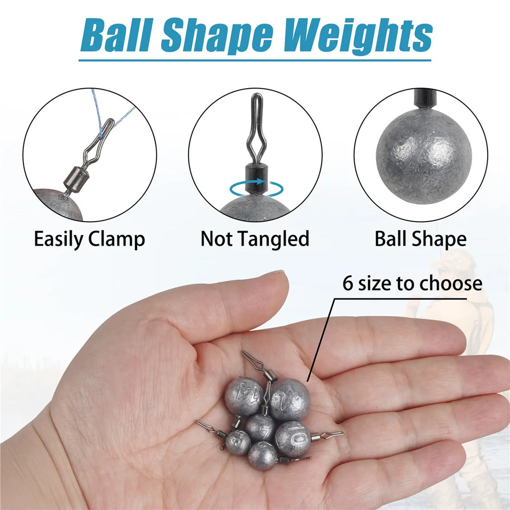 35PCS Drop Shot Weights Kit Fishing Weights Sinkers Drop Shot Fishing Sinker Rig Round Fishing Weights Bass fishing tackle