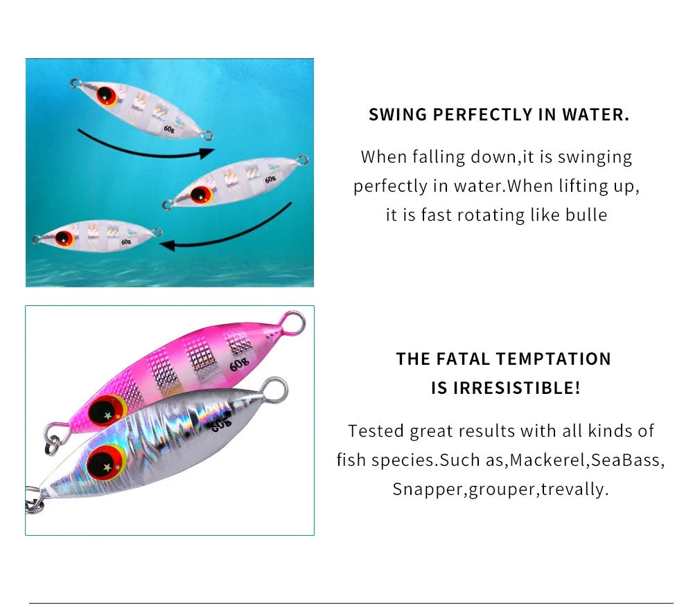 Big Jig Fishing Lure Weights 10g-60g Fishing Jigs Saltwater Lures Metal Bass Jig Isca Artificial Fake Fish Glitter Holographic