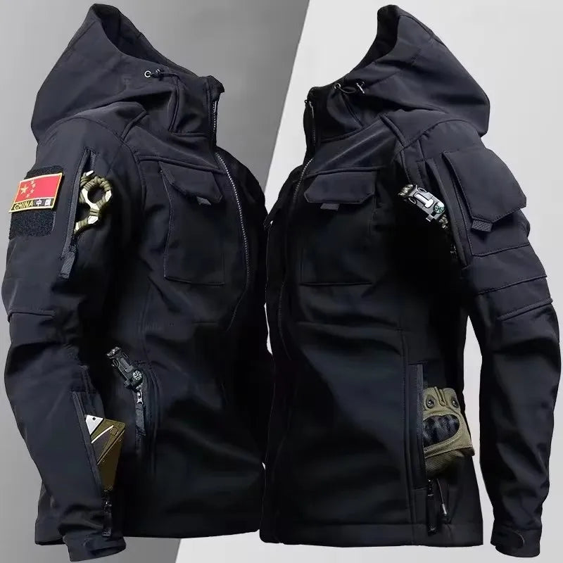 Tactical Jackets Men Outdoor Waterproof Hood Windbreaker Work Wear Soft Shell Multi-pockets Hunting Motorcy Tops Winter