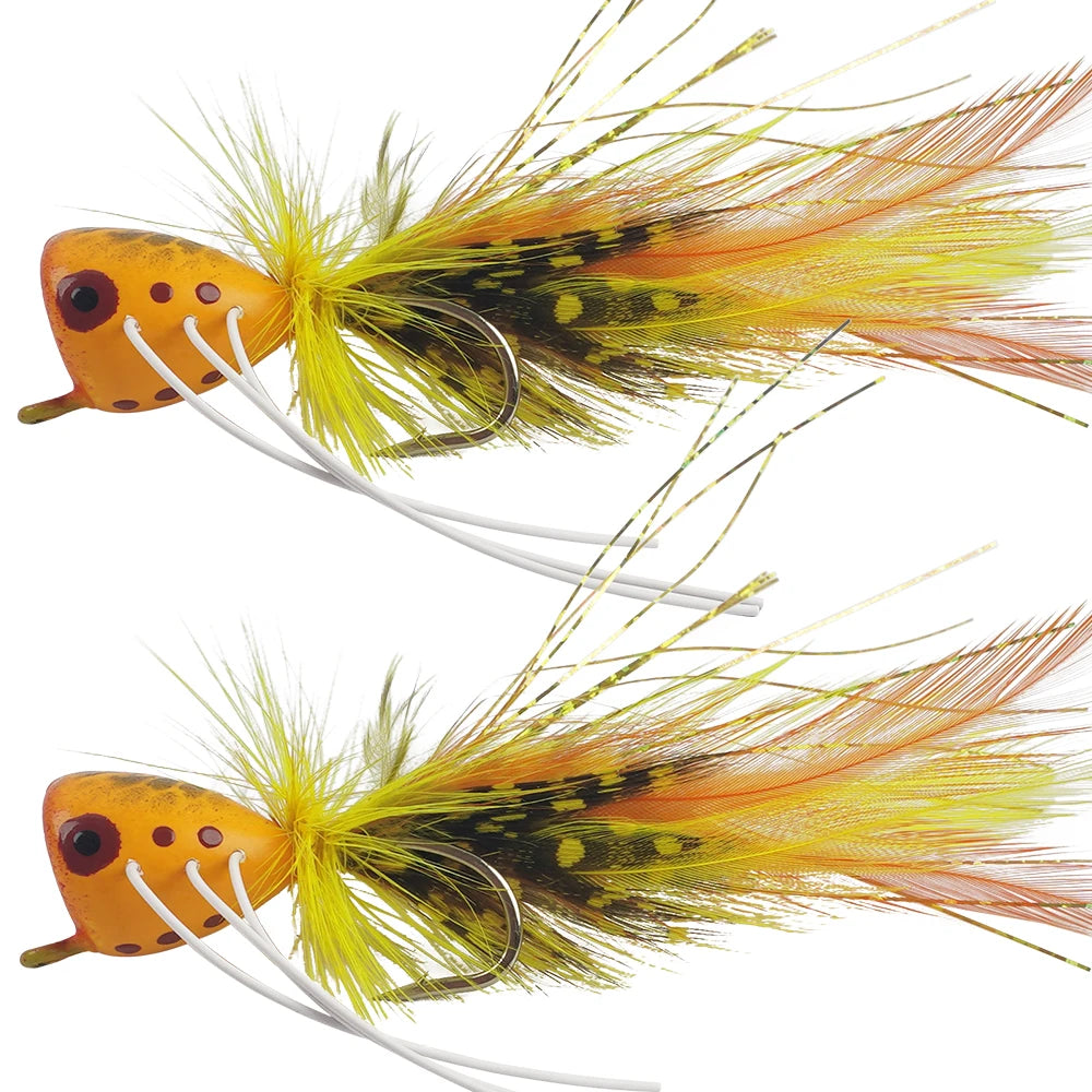 2Pcs Fly Fishing Popper Lures Bass Popper Flies Dry Fly Fishing Flies Topwater Panfish Bluegill Popper Bait Bug with Hooks