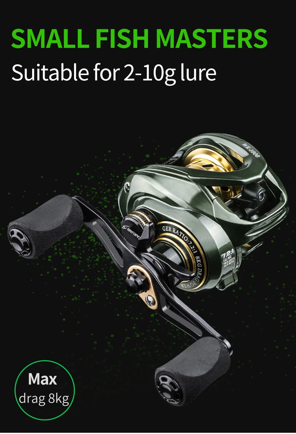 LINNHUE Baitcasting Fishing Reel Micro Fish WK1000 Reel Max Drag 8kg Gear Ratio 7.2:1 Fishing Reel Goods Accessorie