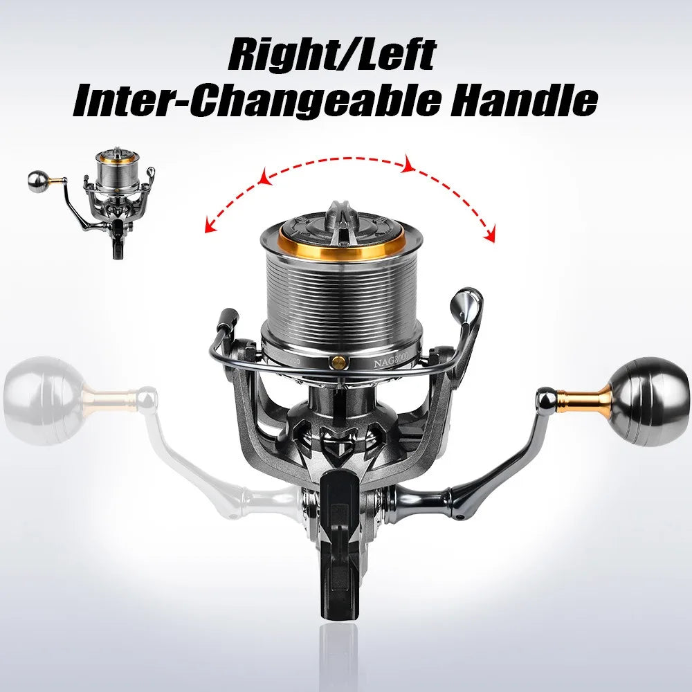 Casting Reel Fishing Reels 4.8:1 18KG Max Drag Power Ultra long throw 8000-14000S Sea Fishing Metal Spinning Metal Grip Pesca