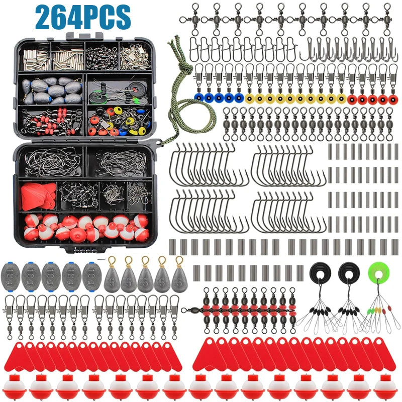 264Pcs Fishing Tackle Accessories Set,Including Hooks Sinker Weight Swivels Snaps Variety Fishing Supplies - For Outdoor Fishing