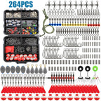 264Pcs Fishing Tackle Accessories Set,Including Hooks Sinker Weight Swivels Snaps Variety Fishing Supplies - For Outdoor Fishing