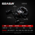 SEASIR Cast X2 Baitcasting Reel 7.3:1 Hybrid Ceramic Bearing Carbon Fiber Washer Dual Bearing System N52 Brake Fishing Reels