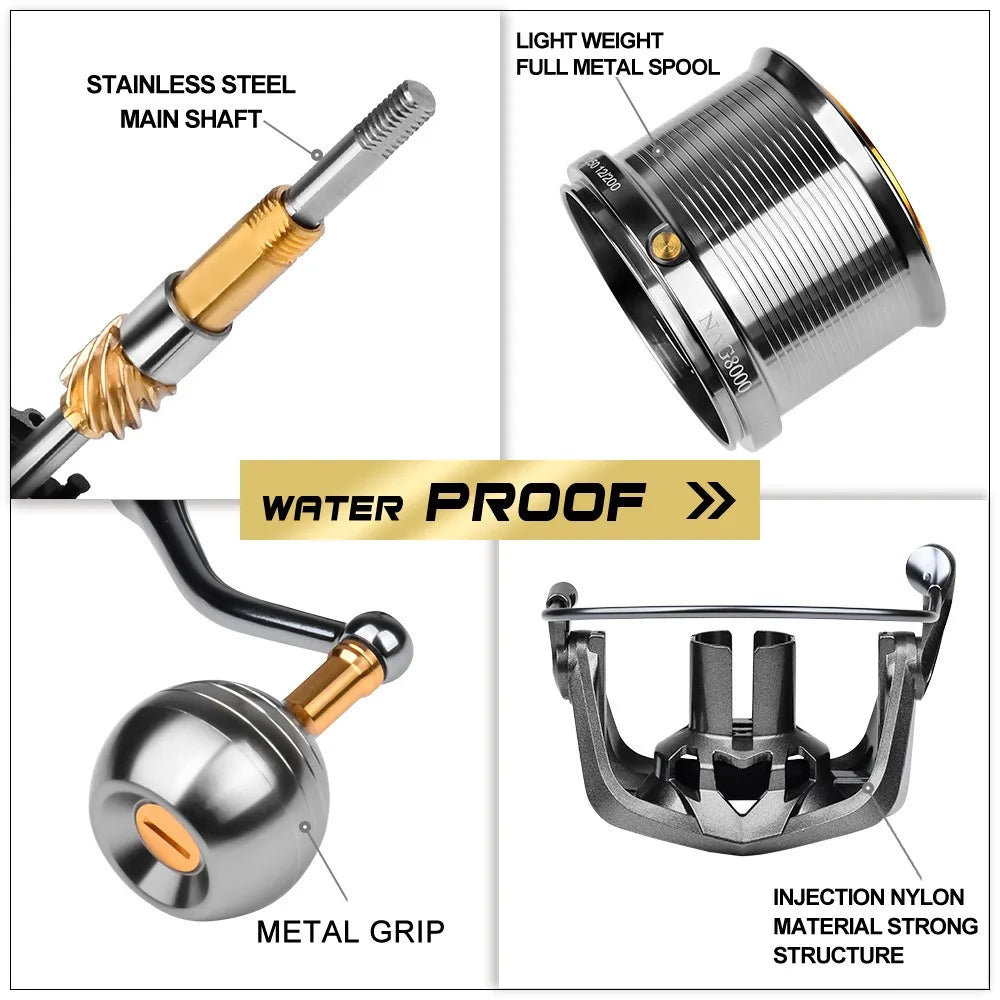 Casting Reel Fishing Reels 4.8:1 18KG Max Drag Power Ultra long throw 8000-14000S Sea Fishing Metal Spinning Metal Grip Pesca