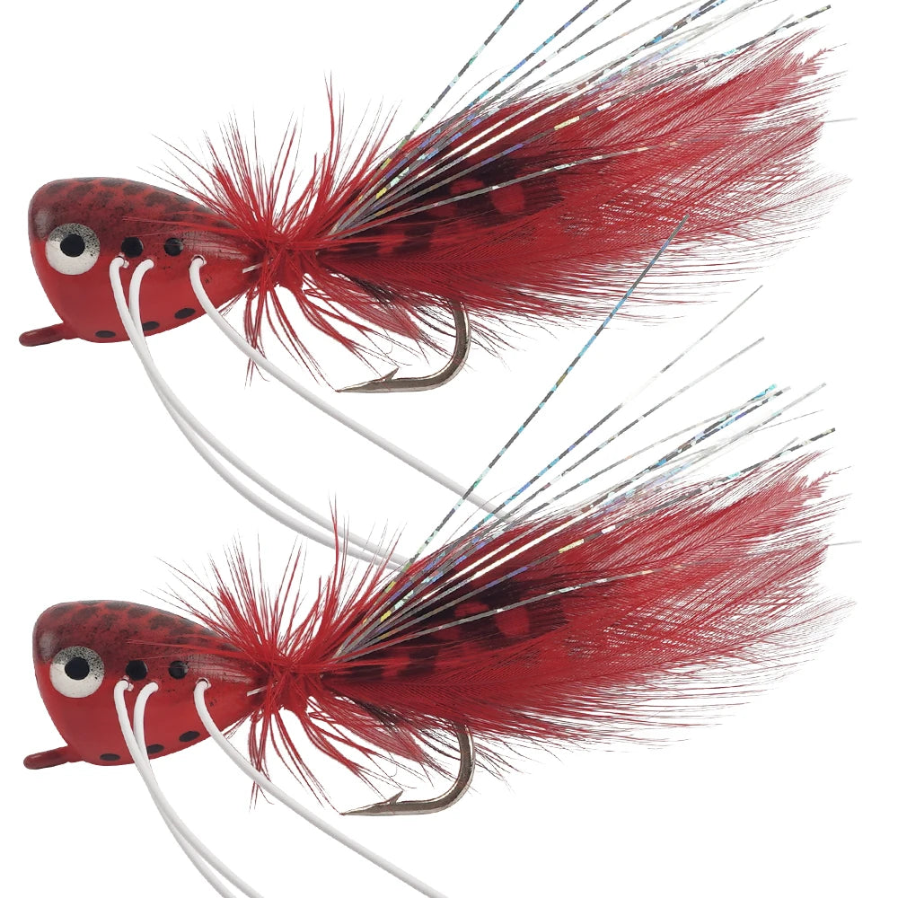 2Pcs Fly Fishing Popper Lures Bass Popper Flies Dry Fly Fishing Flies Topwater Panfish Bluegill Popper Bait Bug with Hooks