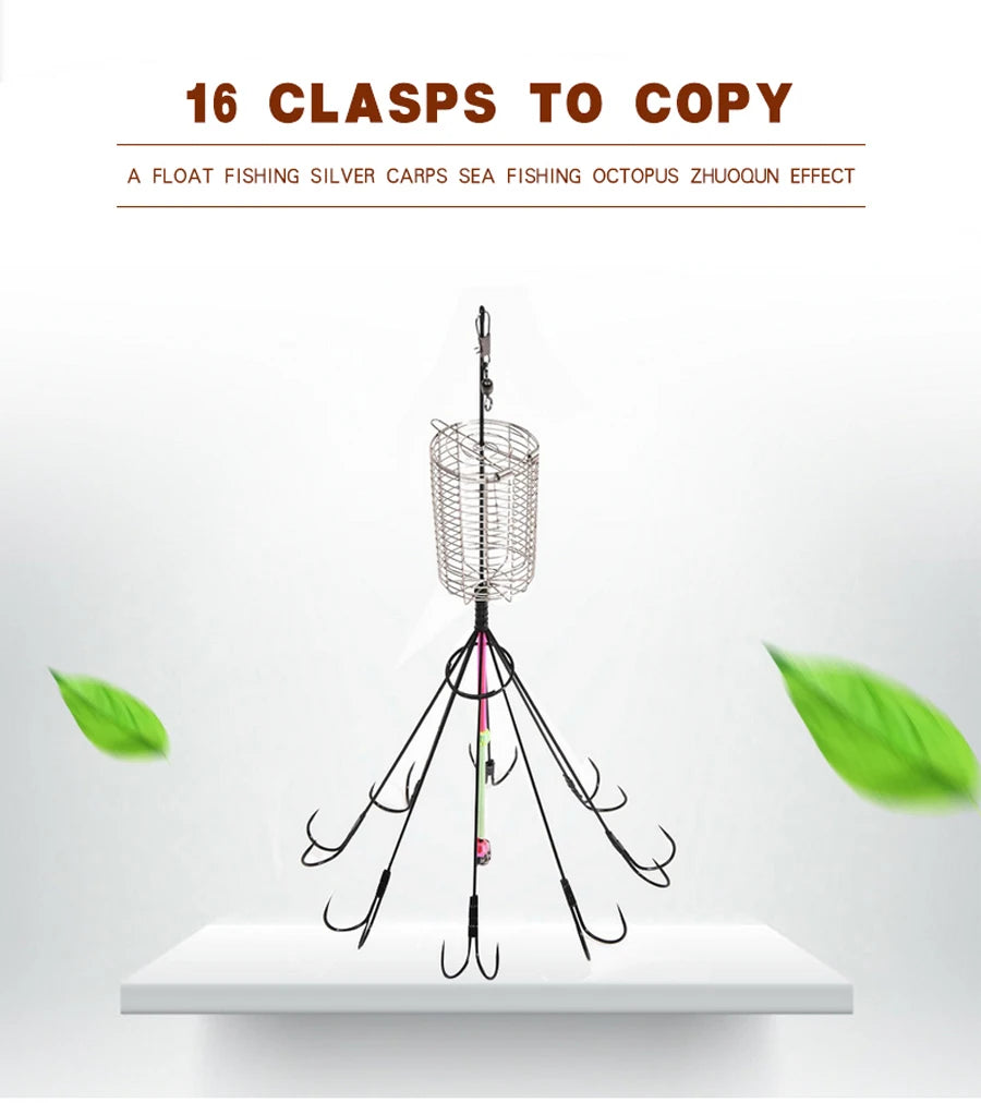 Fishing Accessories 8 Claw 16 Hooks Squid Bait Trap Cage Fishing Lure Cages Octopus Hook Trap Basket Fishing Gear Tools Tackle