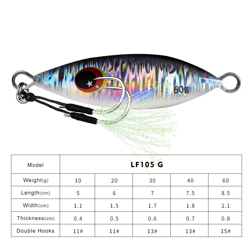 Big Jig Fishing Lure Weights 10g-60g Fishing Jigs Saltwater Lures Metal Bass Jig Isca Artificial Fake Fish Glitter Holographic