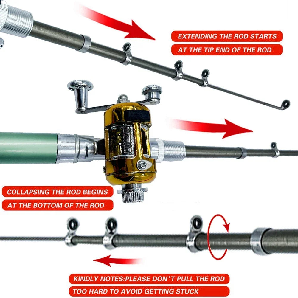 [Fish Rod+Reel+Line+Accessories] Portable Pocket Telescopic Fishing Rod Reel Full Kit Pen Shape Pole 96cm For Fishing Beginner