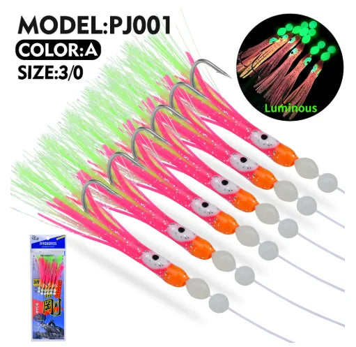 Fishing Lure Luminous Squid Skewer Hook with Hairtail Mackerel Boat for Large Objects Biomimetic Fish Hook Fishing Group Bait