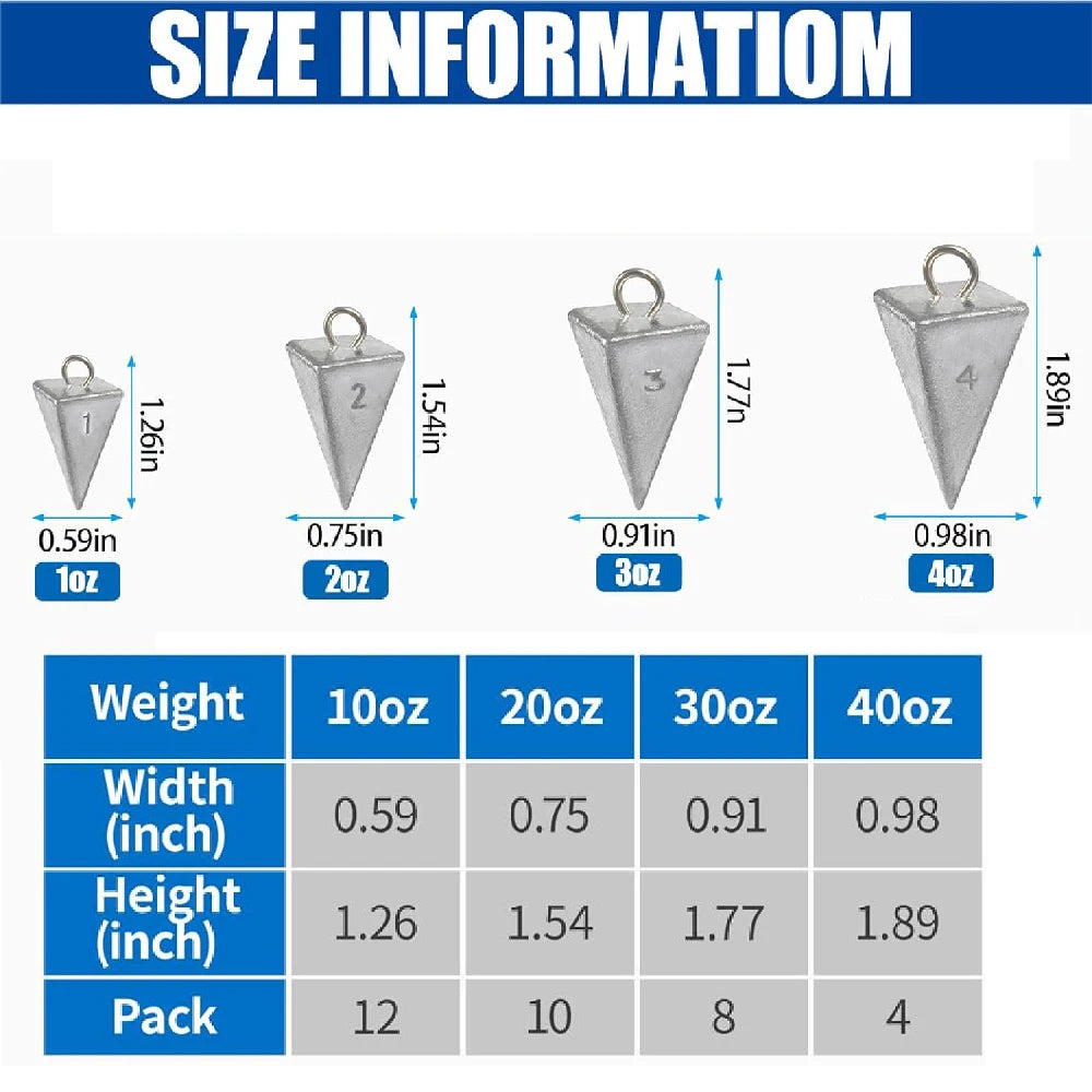 4pcs Fishing Weights Sinkers Pyramid Sinker Catfish Fishing Weights for Surf Fishing Rig Saltwater Fishing Gear Tackle 1/2/3/4OZ