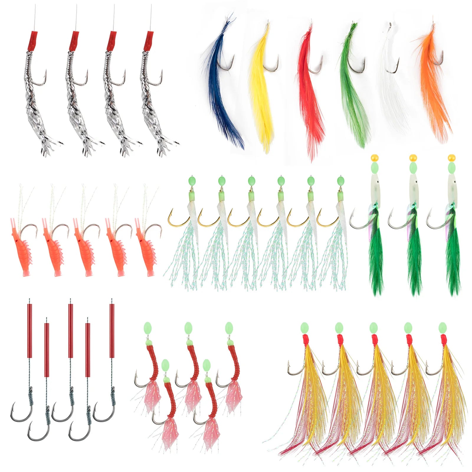 Mackerel Feather Rigs for Sea Fishing Mackerel Bait Hooks Lures Sea Fishing Rig Feather Hook Boat Shore Beach Striped Bass Pesca