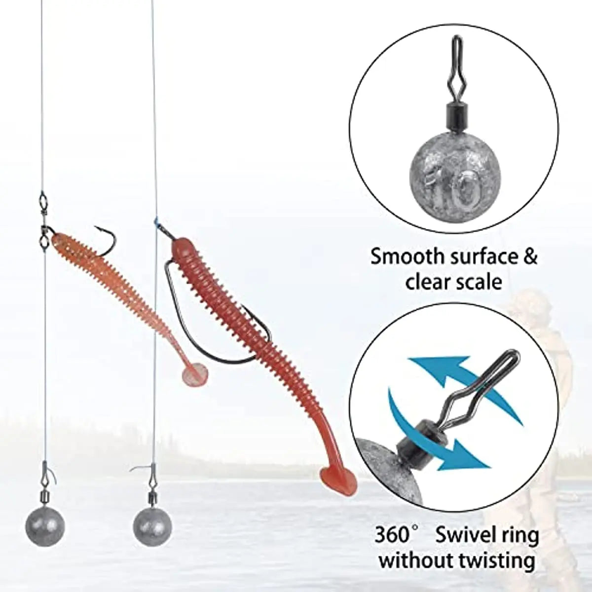35PCS Drop Shot Weights Kit Fishing Weights Sinkers Drop Shot Fishing Sinker Rig Round Fishing Weights Bass fishing tackle
