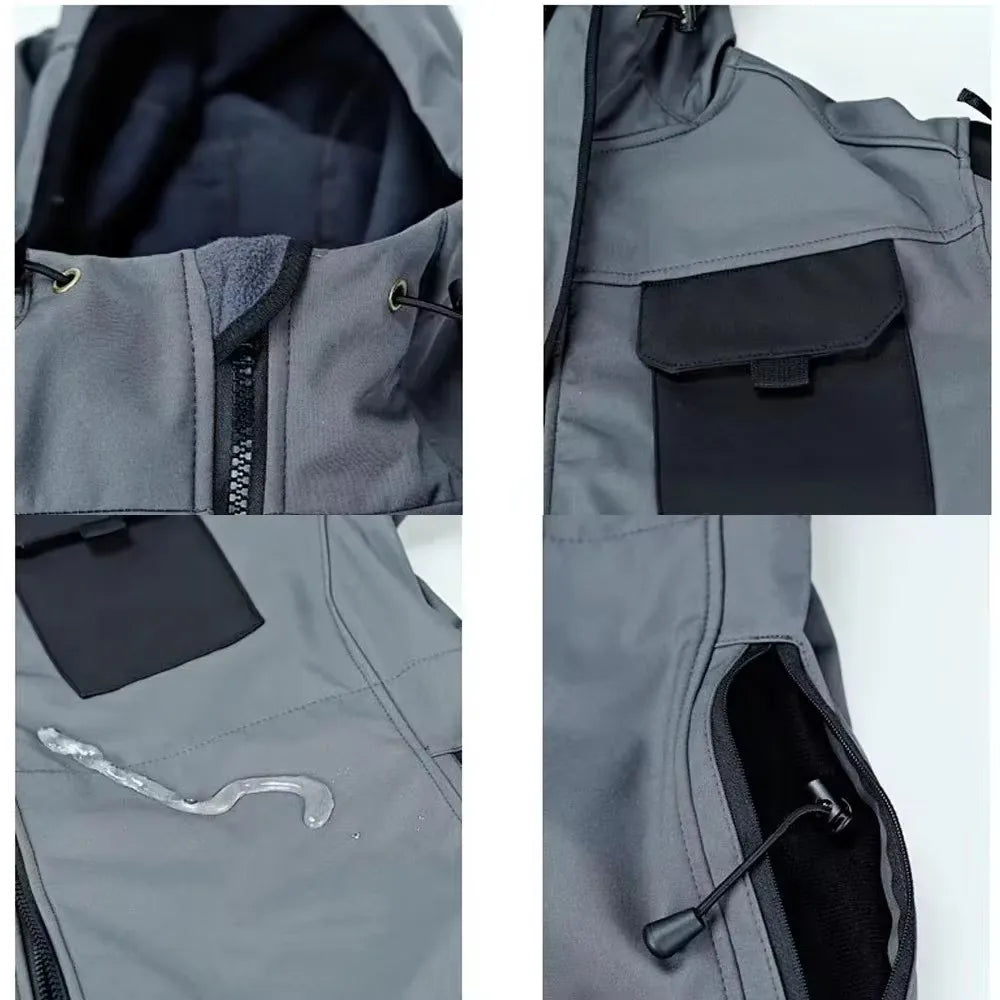 Tactical Jackets Men Outdoor Waterproof Hood Windbreaker Work Wear Soft Shell Multi-pockets Hunting Motorcy Tops Winter