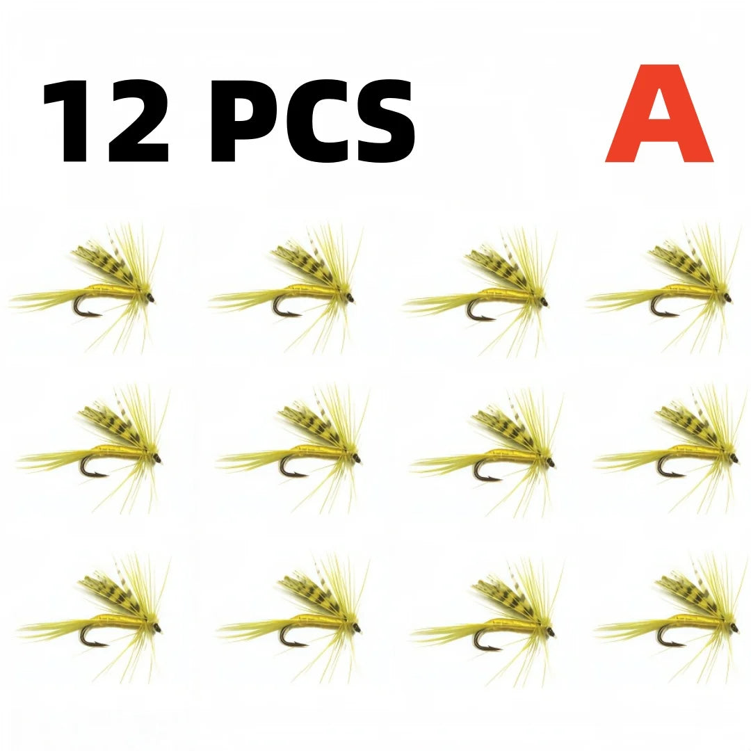 12Pcs Dry Flies for Trout, 4 Sizes Mosquito Imitation Fishing Flies, Premium Fly Fishing Lures for Freshwater Bass Salmon