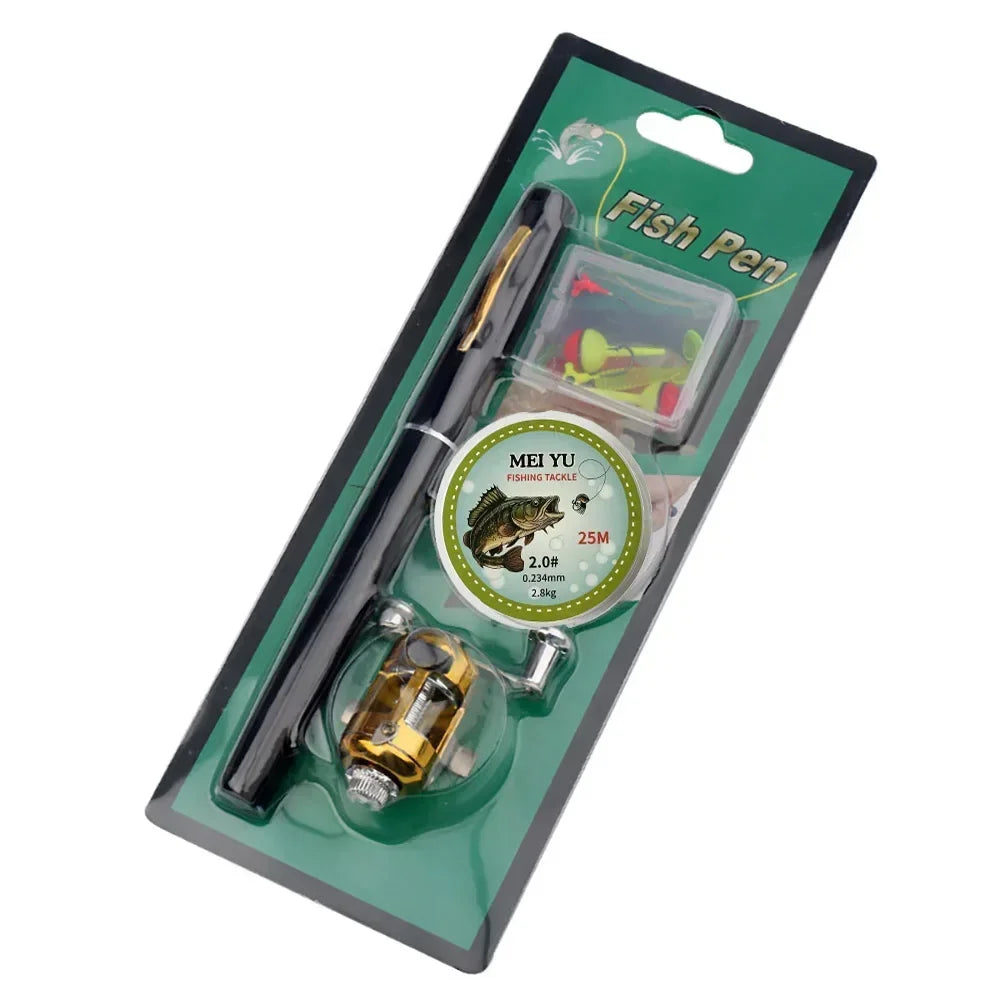 [Fish Rod+Reel+Line+Accessories] Portable Pocket Telescopic Fishing Rod Reel Full Kit Pen Shape Pole 96cm For Fishing Beginner