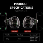 Fishing Baitcasting Reel All Metal Spool 18+1BB 10kg/22LB Max Drag Speed Ratio 7.2:1 Magnetic Metal Casting Pesca Fishing Reels