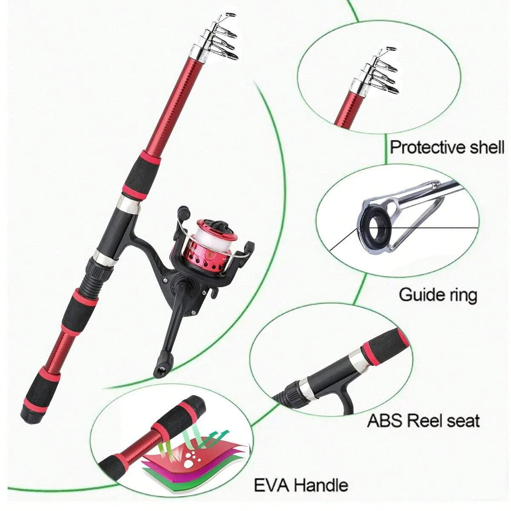 Fishing Rod Reel Combo Full Kit Telescopic Fishing Rods Spinning Reels Set with Hooks Soft Lures Barrel Swivels