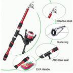 Fishing Rod Reel Combo Full Kit Telescopic Fishing Rods Spinning Reels Set with Hooks Soft Lures Barrel Swivels