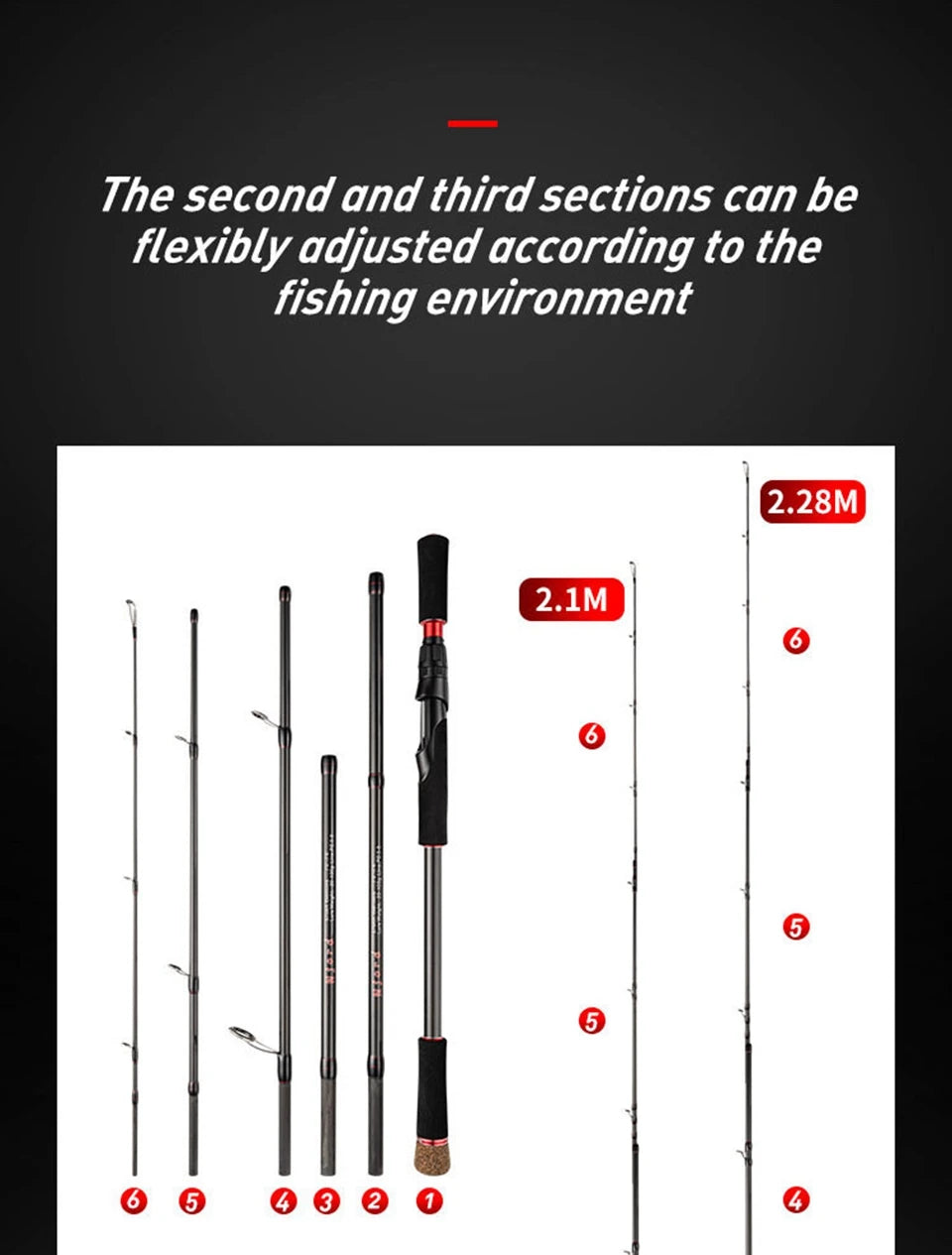 Fishing Rod 6 Section Casting Spinning Portable Travel Fishing Rod 30T Carbon Fiber For Big Game Rod Ultralight Weight