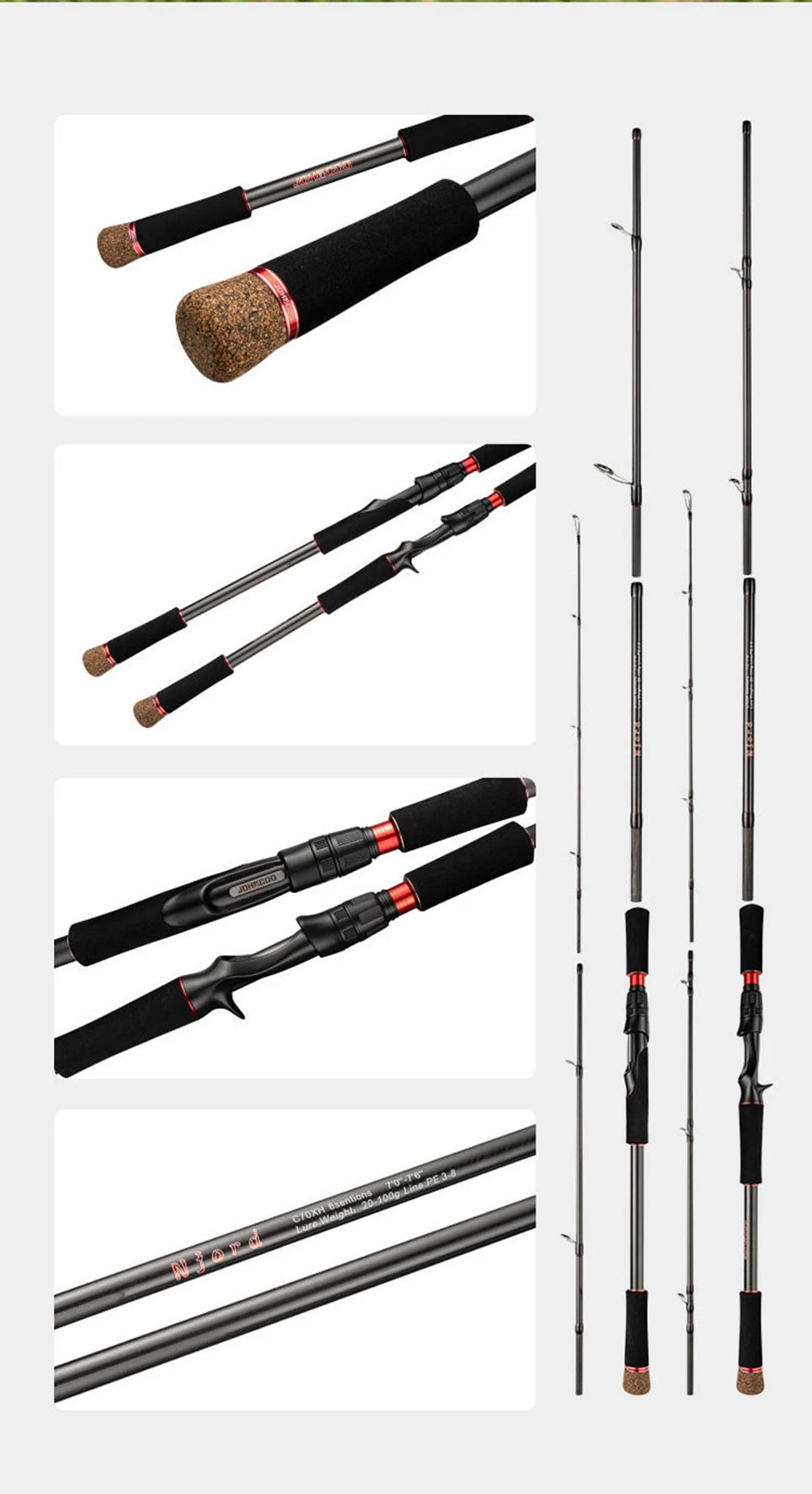 Fishing Rod 6 Section Casting Spinning Portable Travel Fishing Rod 30T Carbon Fiber For Big Game Rod Ultralight Weight
