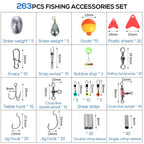 263pcs Outdoor Fishing Accessories Set With Tackle Box Including Plier Jig Hooks Sinker Weight Swivels Snaps Sinker Slides Kit