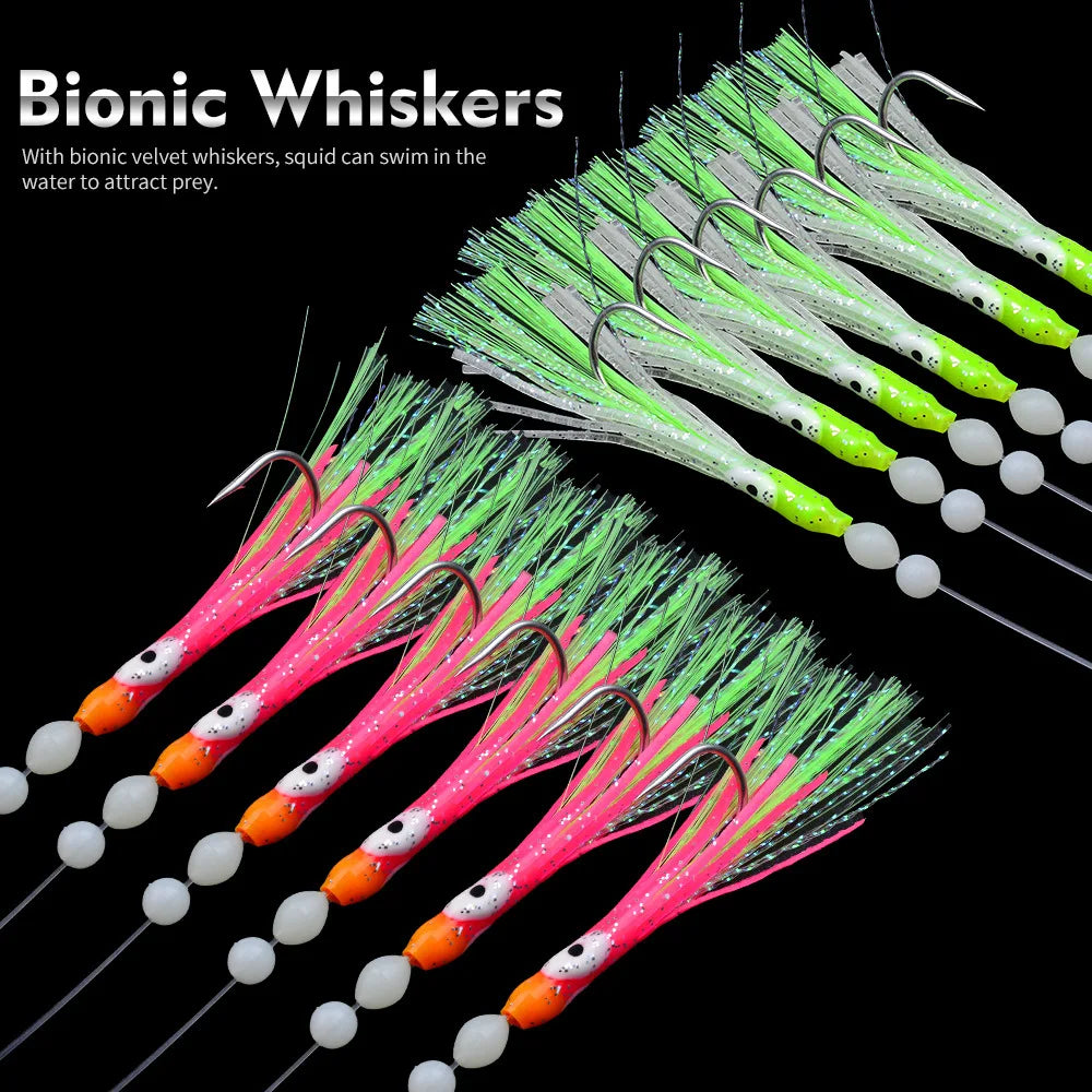 Fishing Lure Luminous Squid Skewer Hook with Hairtail Mackerel Boat for Large Objects Biomimetic Fish Hook Fishing Group Bait