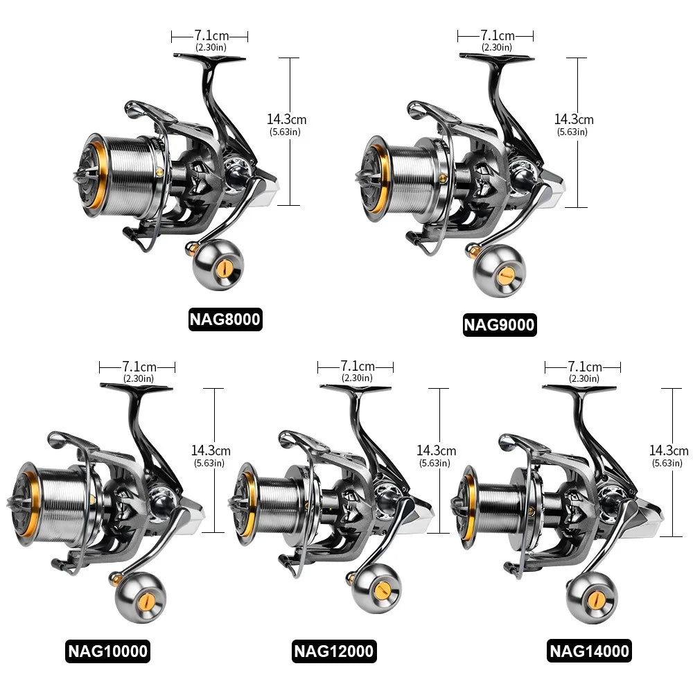 Casting Reel Fishing Reels 4.8:1 18KG Max Drag Power Ultra long throw 8000-14000S Sea Fishing Metal Spinning Metal Grip Pesca