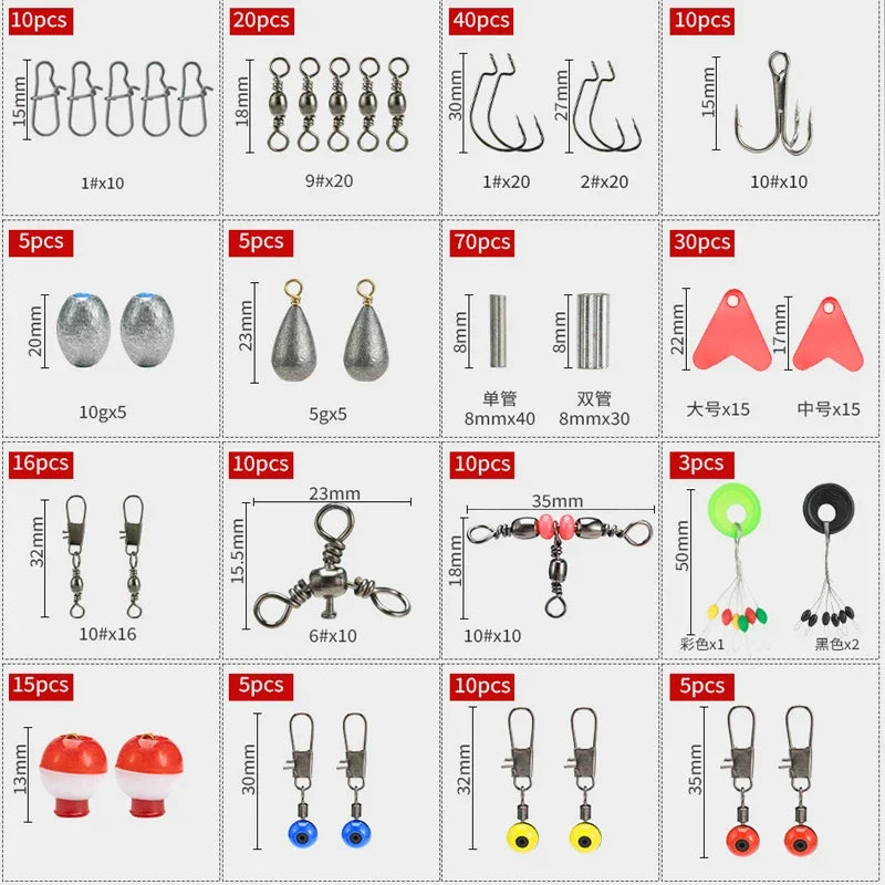 264Pcs Fishing Tackle Accessories Set,Including Hooks Sinker Weight Swivels Snaps Variety Fishing Supplies - For Outdoor Fishing