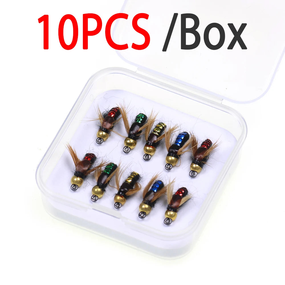 5/10/32pc Flies Kit Brass Bead Head Fast Sinking Nymph Scud Fly Bug Worm Trout Fishing Flies Artificial Insect Bait Fishing Lure