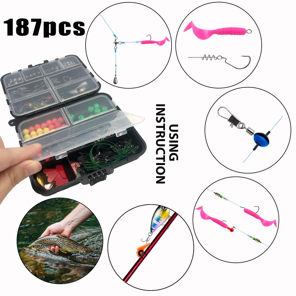 187/269pcs Fishing Accessories Kit Set - Including Tackle Box, Fish Hooks, Bait Parts, Sinkers - Perfect For Outdoor Fishing