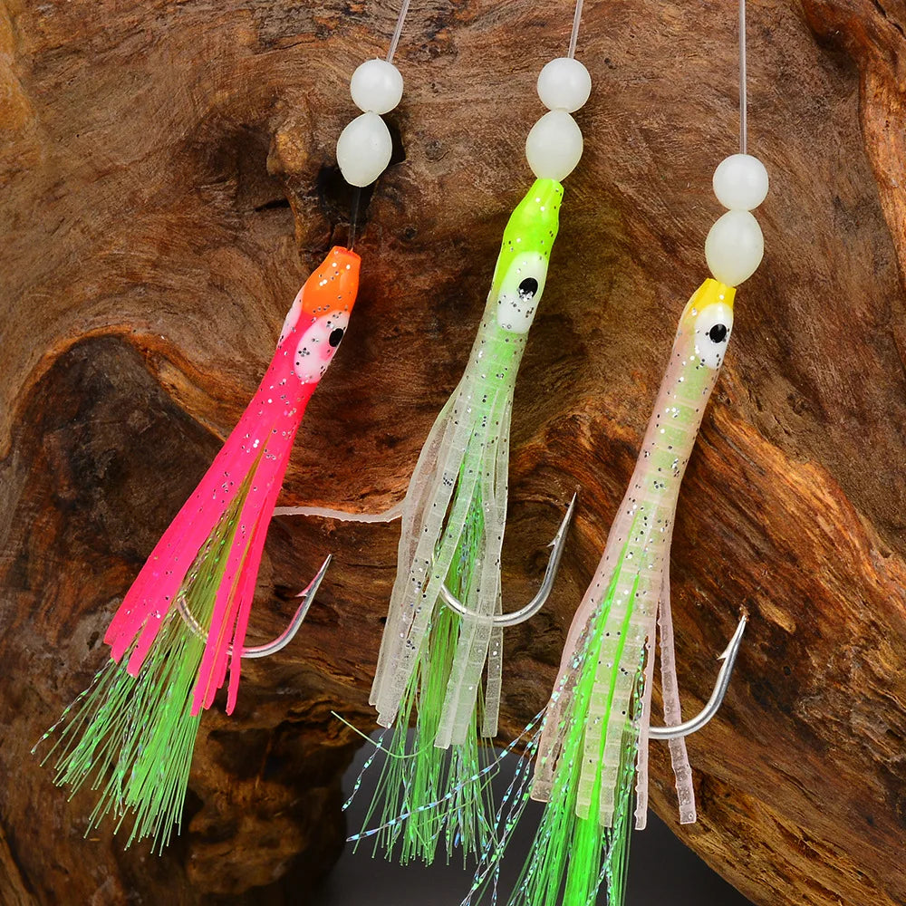 Fishing Lure Luminous Squid Skewer Hook with Hairtail Mackerel Boat for Large Objects Biomimetic Fish Hook Fishing Group Bait