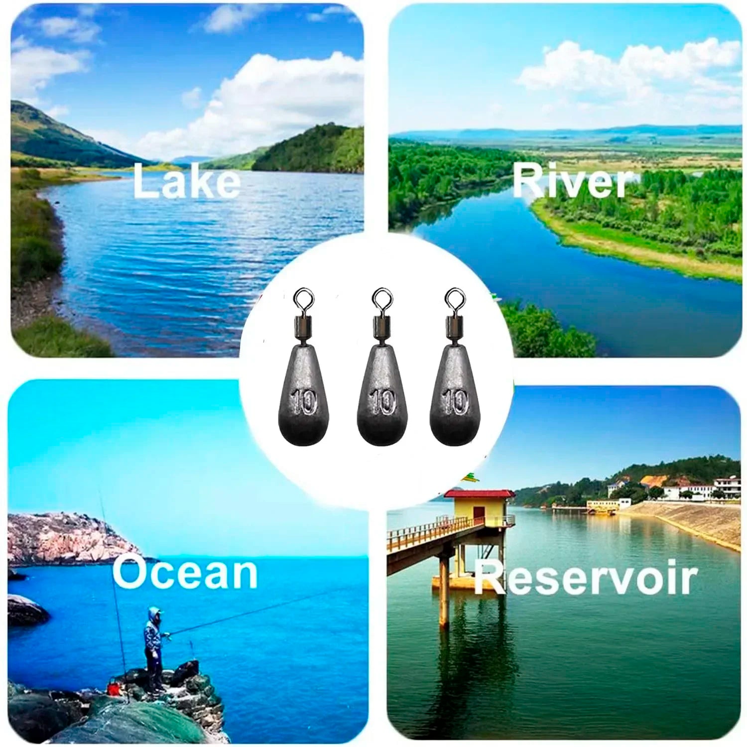 10 pieces per lot, Fishing Weight Sinker in 3.5g, 5g, 7g, 10g, 14g, and 20g,Water Drop-Shaped Weights Fishing Tackle Accessories