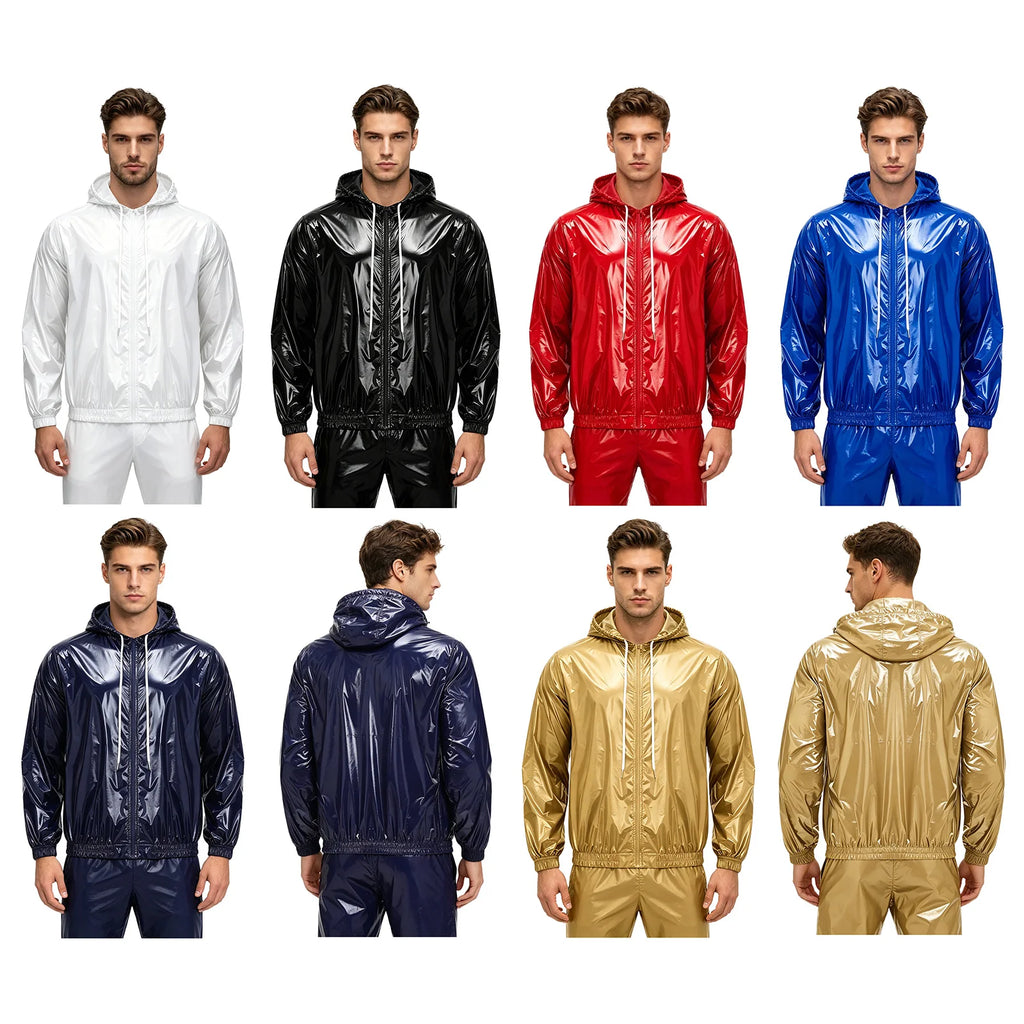 Men Waterproof Hooded Jacket Long Sleeve Front Zip-up Drawstring Hood Outerwear Windbreaker Raincoat for Hiking Fishing Biking