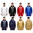 Men Waterproof Hooded Jacket Long Sleeve Front Zip-up Drawstring Hood Outerwear Windbreaker Raincoat for Hiking Fishing Biking