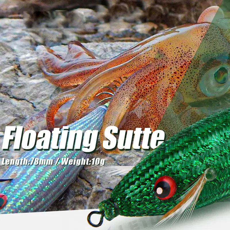Fishing Accessories 78Mm 10G Floating Squid Jig Jigging Fishing Lure Artificial Plastic Squid Hook for Sea Boat Fishing Tools