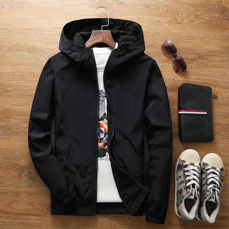 Waterproof Jacket Men Outdoor Softshell Zip Up Hooded Jacket Windbreaker Hiking Camping Coats Lightweight Spring Autumn Coats