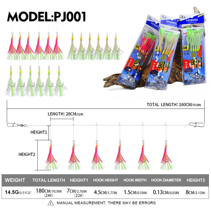 Fishing Lure Luminous Squid Skewer Hook with Hairtail Mackerel Boat for Large Objects Biomimetic Fish Hook Fishing Group Bait