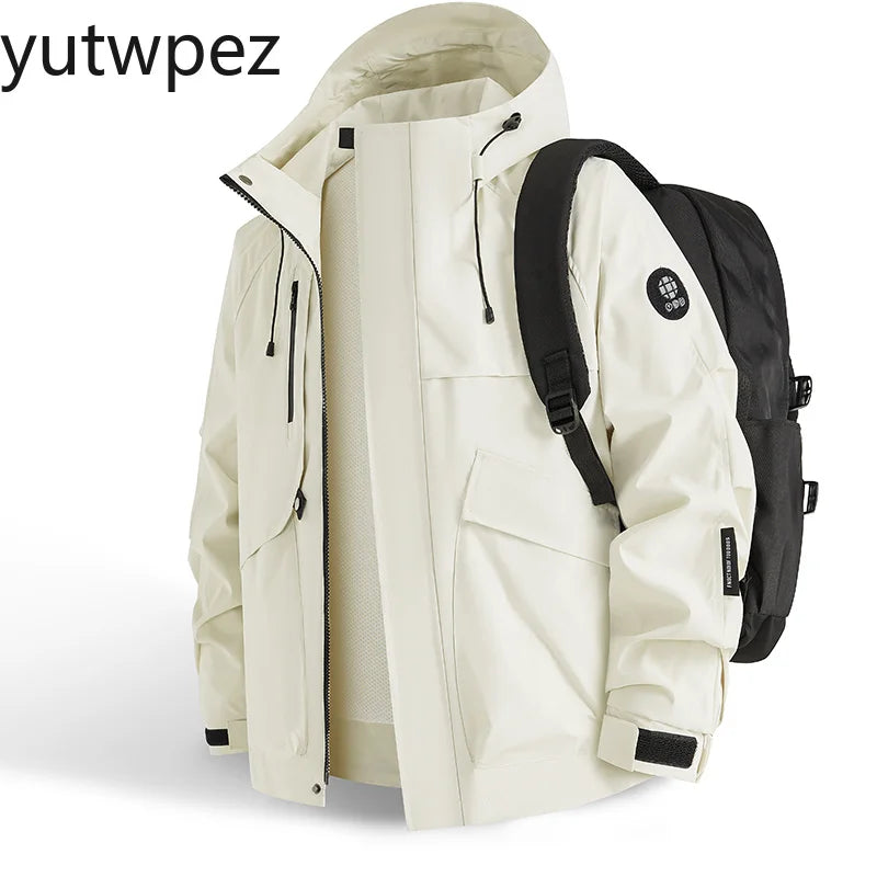 Waterproof Jacket Men Outdoor Hiking Camping Windbreaker Hooded Softshell Zip Up Coats Lightweight Unisex Spring Autumn Coats