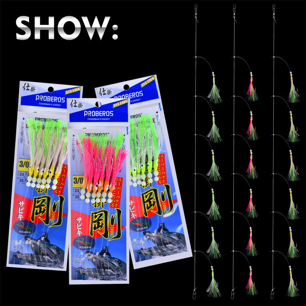 Fishing Lure Luminous Squid Skewer Hook with Hairtail Mackerel Boat for Large Objects Biomimetic Fish Hook Fishing Group Bait